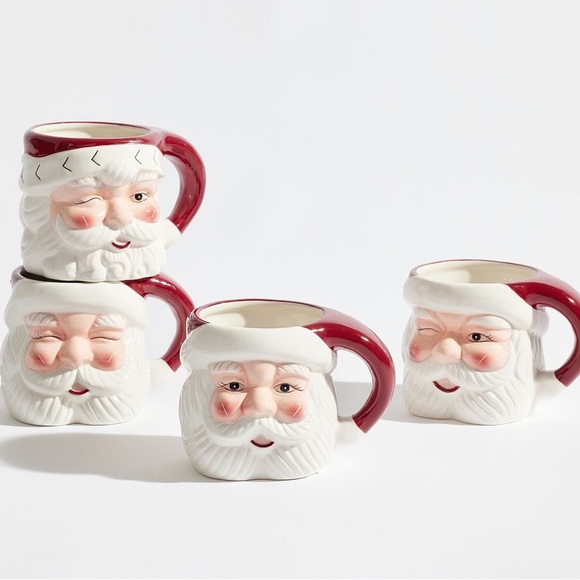 Pottery Barn Hand Painted Vintage Style Santa Claus Holiday Mugs 16oz - Set of 4 - Picture 1 of 16